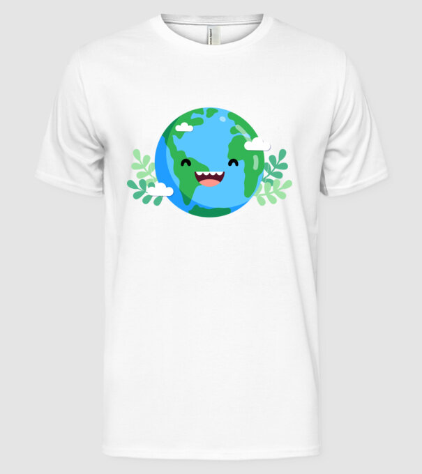 Earth smiley model alb pe tricou