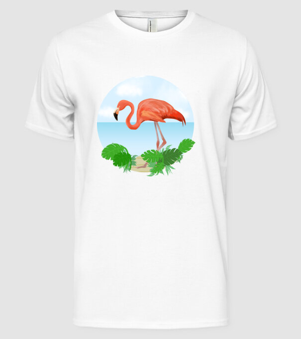 Flamingo model alb pe tricou