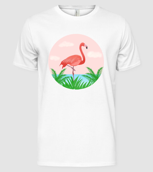 Flamingo model alb pe tricou