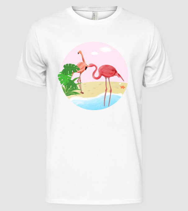 Flamingo model alb pe tricou