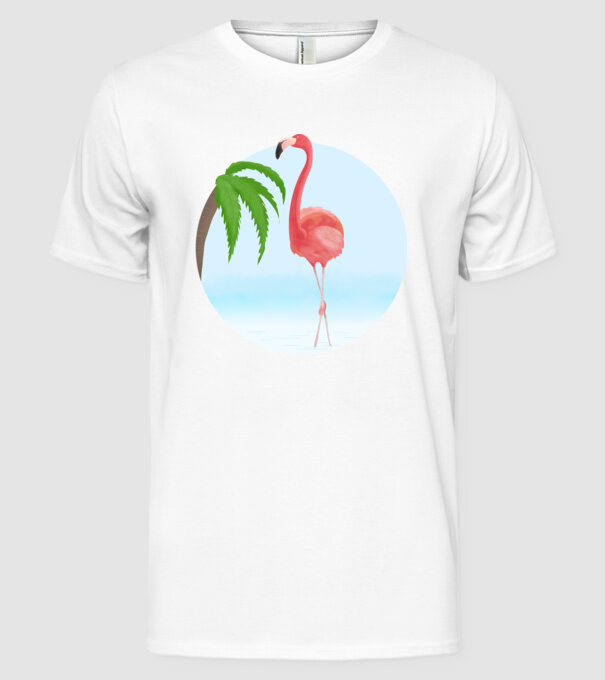 Flamingo model alb pe tricou