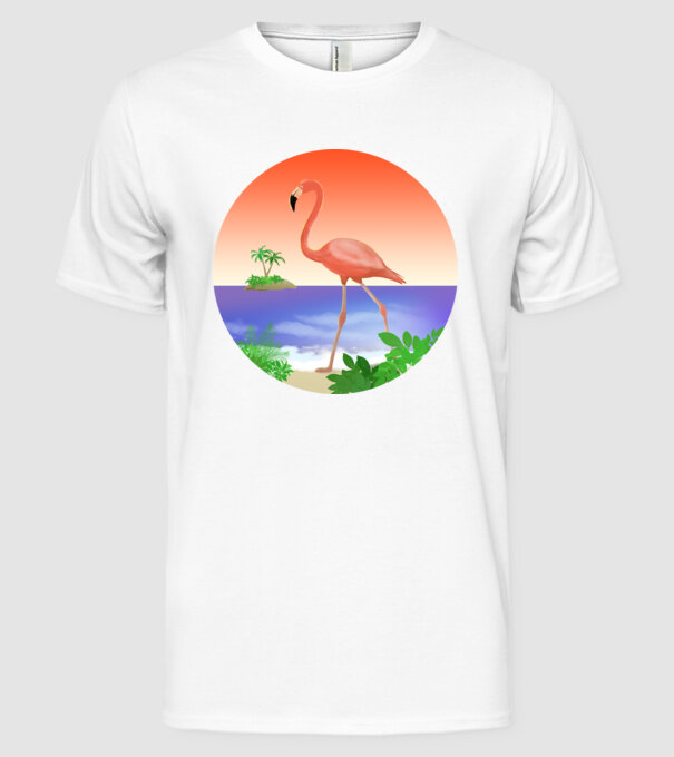 Flamingo model alb pe tricou