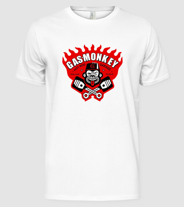 Gas Monkey model alb pe tricou