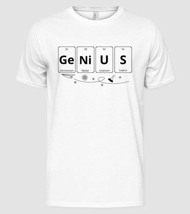Genius periodic model alb pe tricou