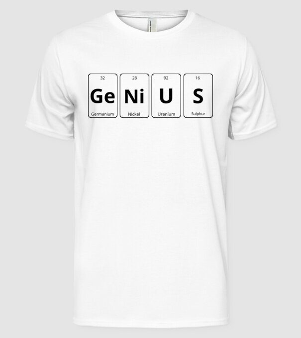 Genius periodic model alb pe tricou