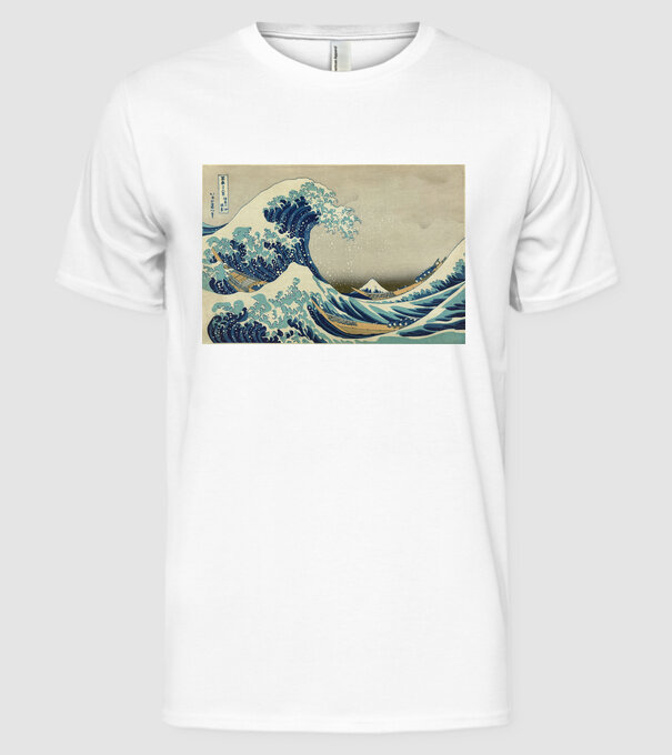Great Wave of Kanagawa mască model alb pe tricou
