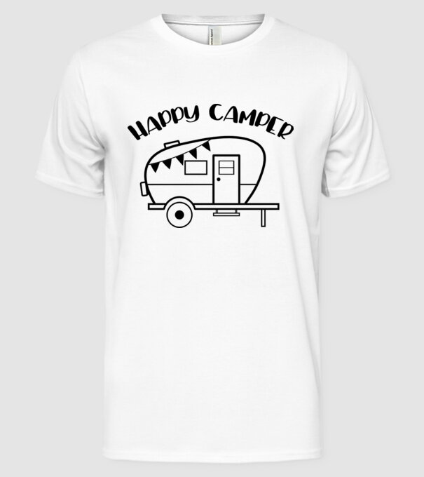 Happy camper model alb pe tricou