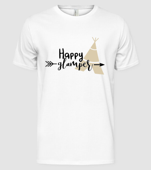 Happy glamper model alb pe tricou