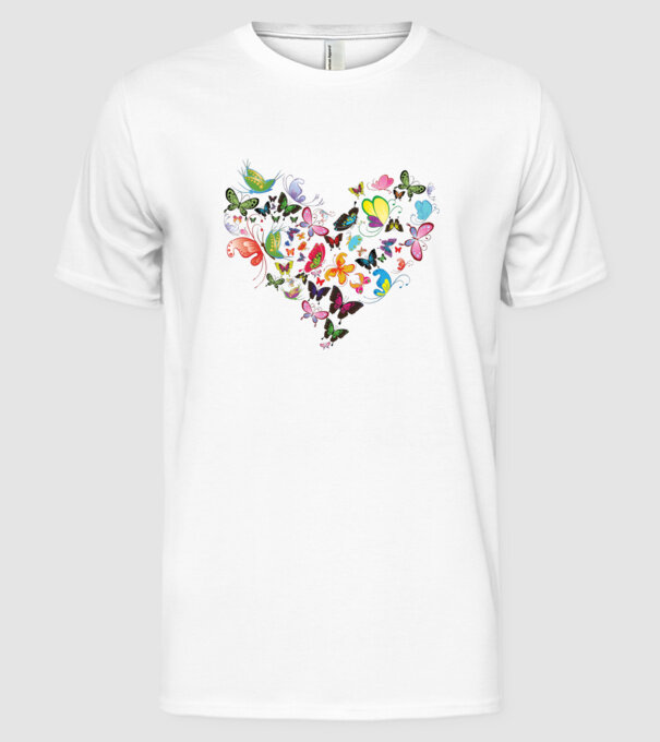 Butterfly Heart model alb pe tricou