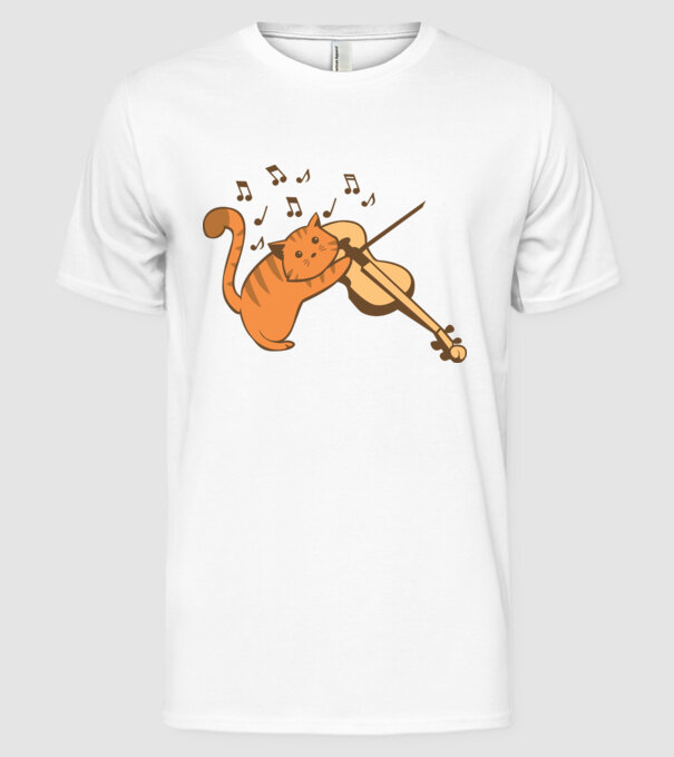 Pisică cântă la vioară model alb pe tricou
