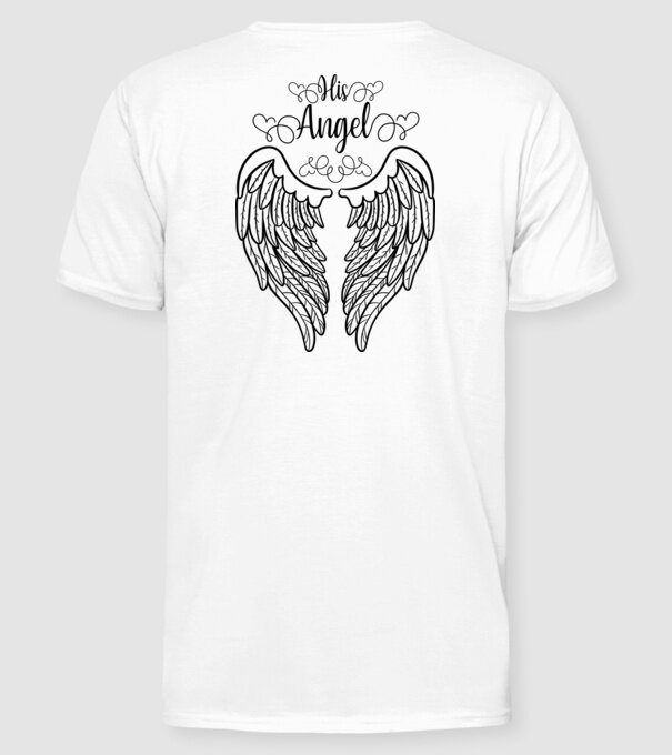 His Angel model alb pe tricou