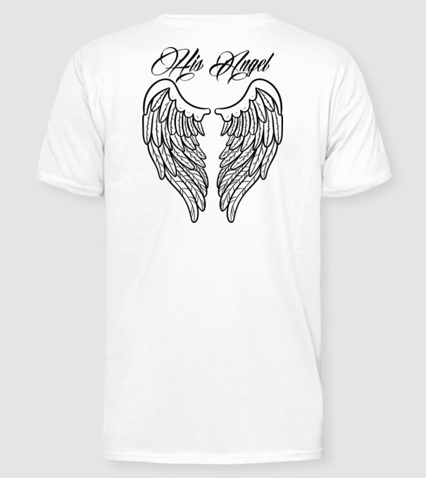His Angel model alb pe tricou