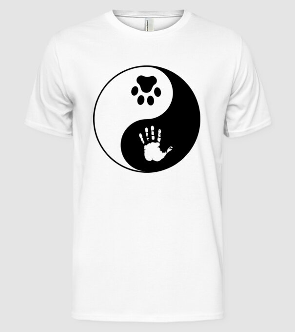 Yin-Yang Dog model alb pe tricou