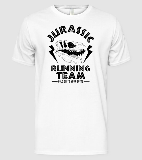 Jurassic running team model alb pe tricou
