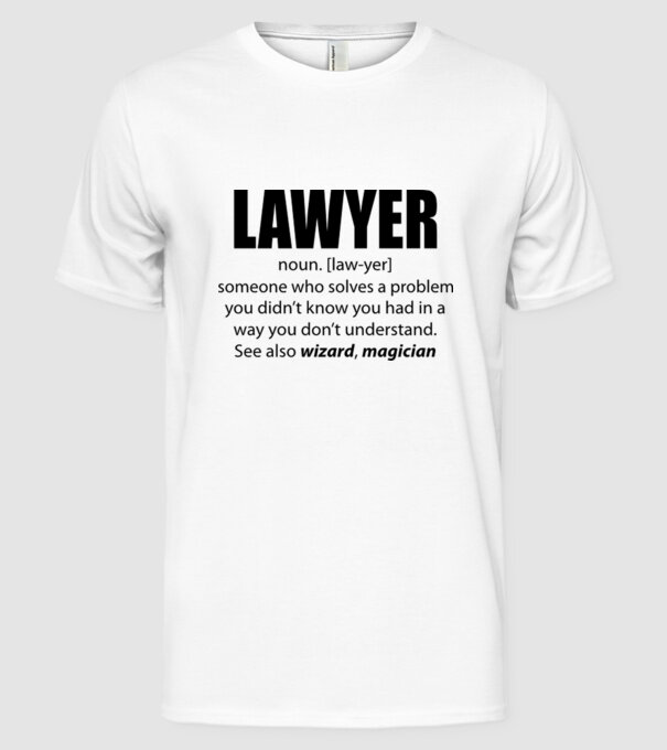 Lawyer - definiție avocat model alb pe tricou