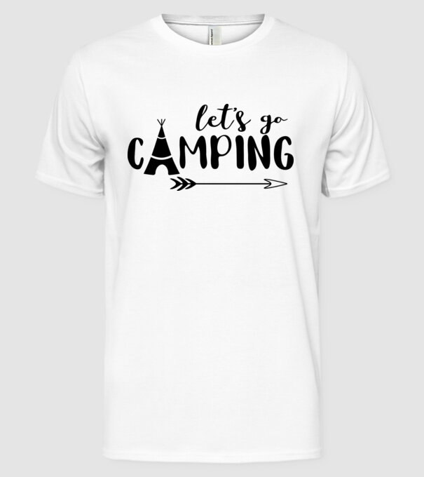 'Let''s go camping' model alb pe tricou