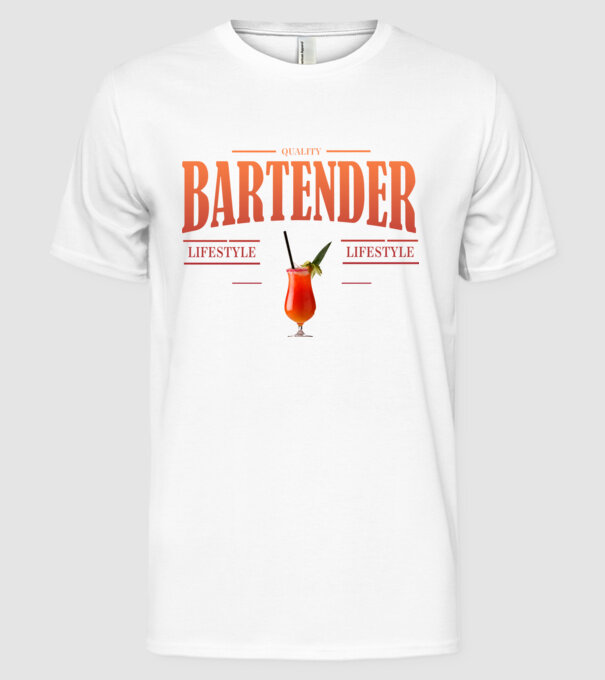 Lifestyle Bartender model alb pe tricou