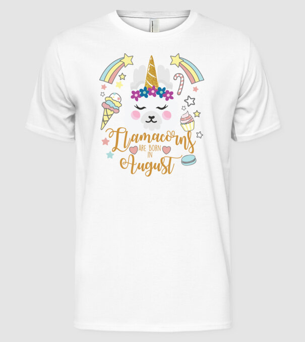 Llamacorns are born in August model alb pe tricou