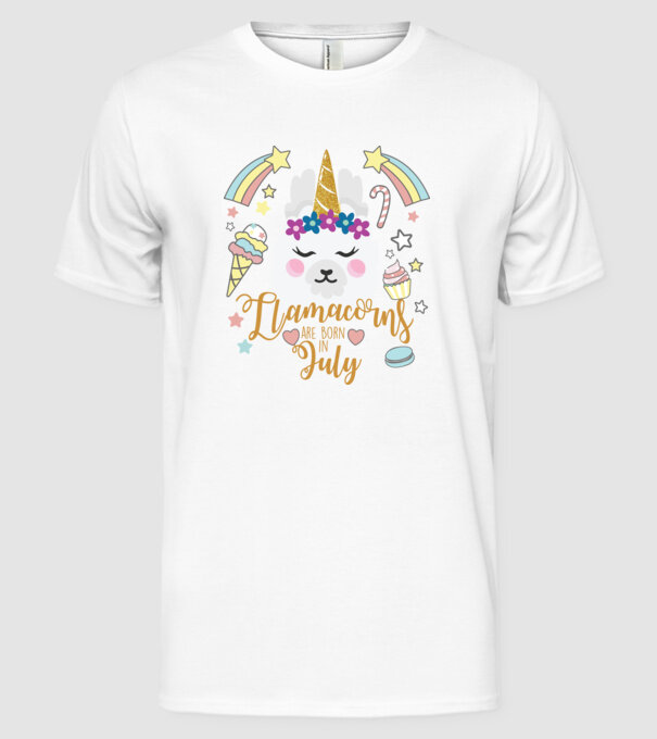 Llamacorns are born in July model alb pe tricou