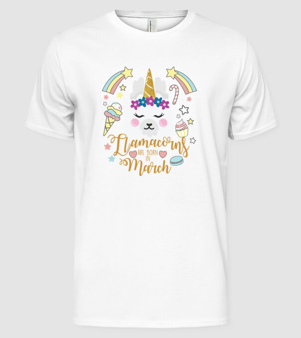 Llamacorns are born in March model alb pe tricou