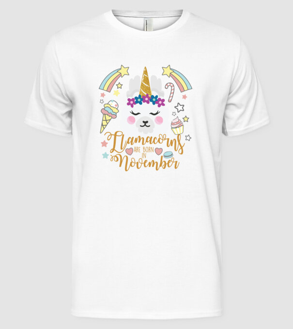 Llamacorns are born in November model alb pe tricou