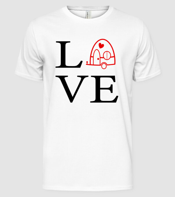 Love camping model alb pe tricou