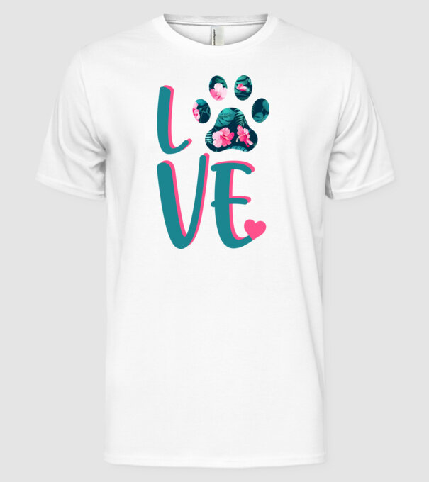 LOVE CÂINI model alb pe tricou