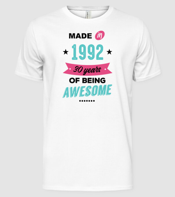 MADE in 1992 model alb pe tricou