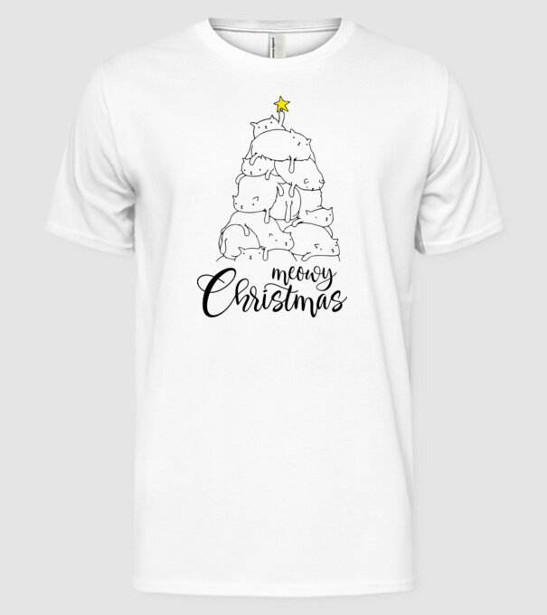 Meowy Christmas model alb pe tricou