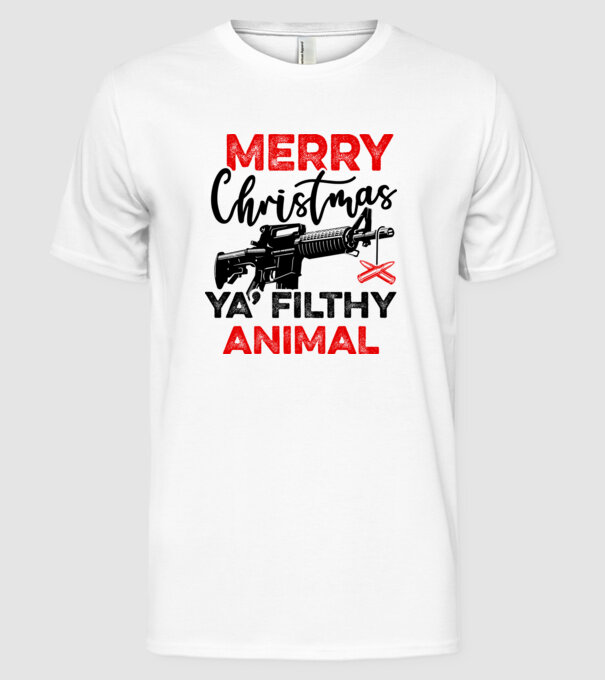 Merry Christmas Ya Filthy Animal model alb pe tricou
