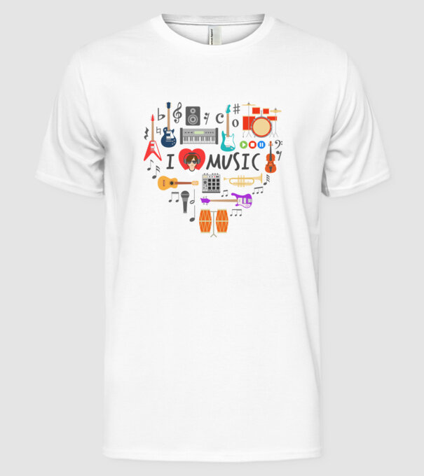 music heart model alb pe tricou