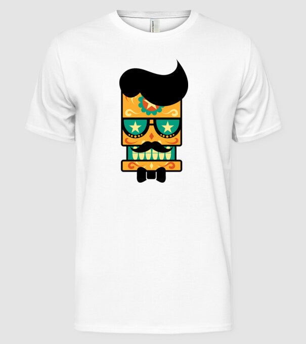 Mustache model alb pe tricou