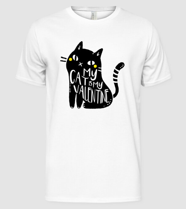 My cat is my valentine model alb pe tricou