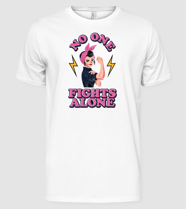 No one fights alone pinup texture model alb pe tricou