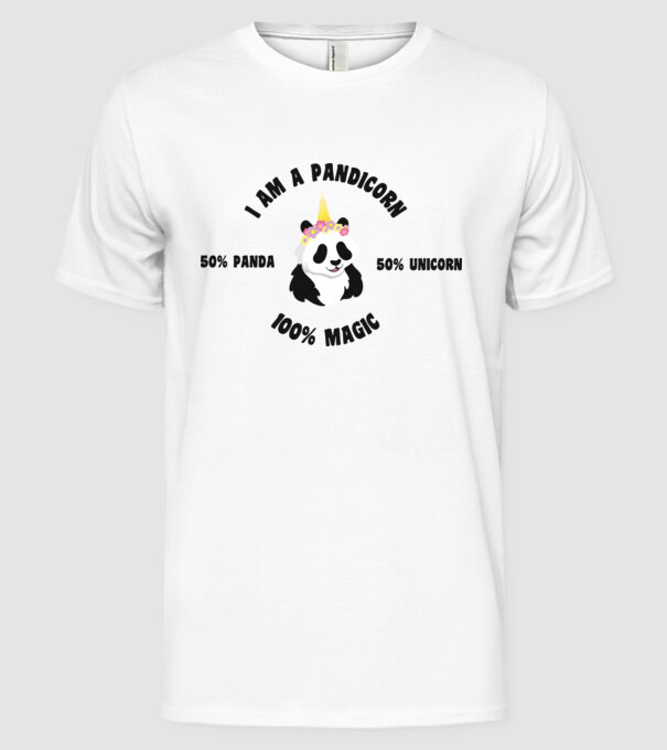 Pandicorn model alb pe tricou