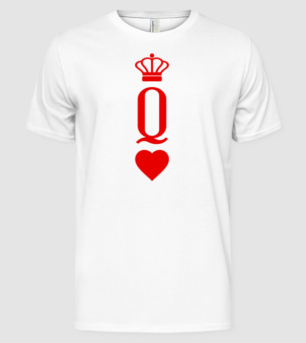 Playin gcards Queen of hearts model alb pe tricou