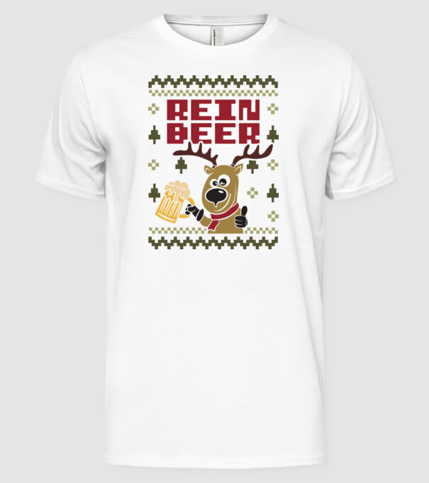 Reinbeer ugly sweater model alb pe tricou
