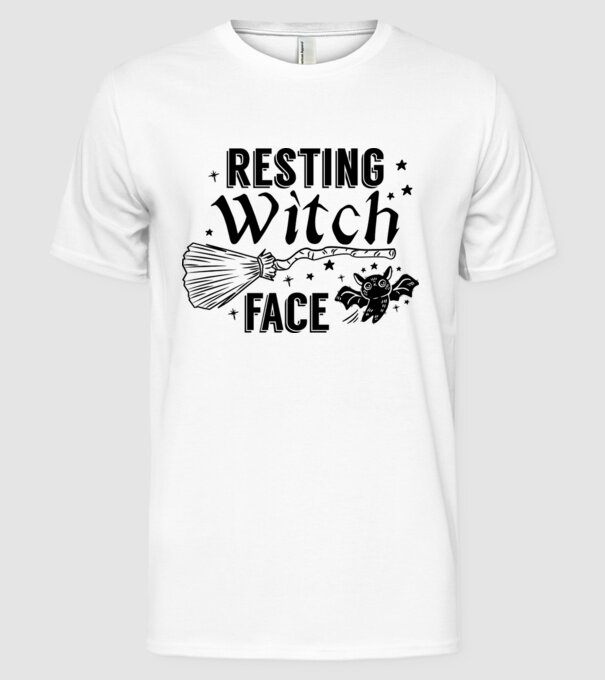 Resting Witch face model alb pe tricou