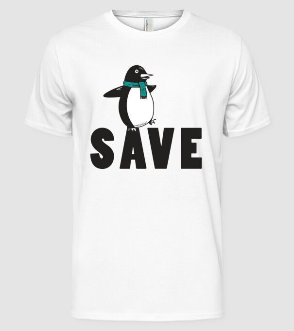 Save penguin model alb pe tricou