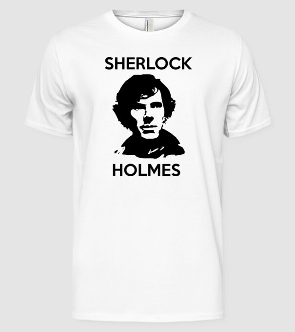 Sherlock model alb pe tricou