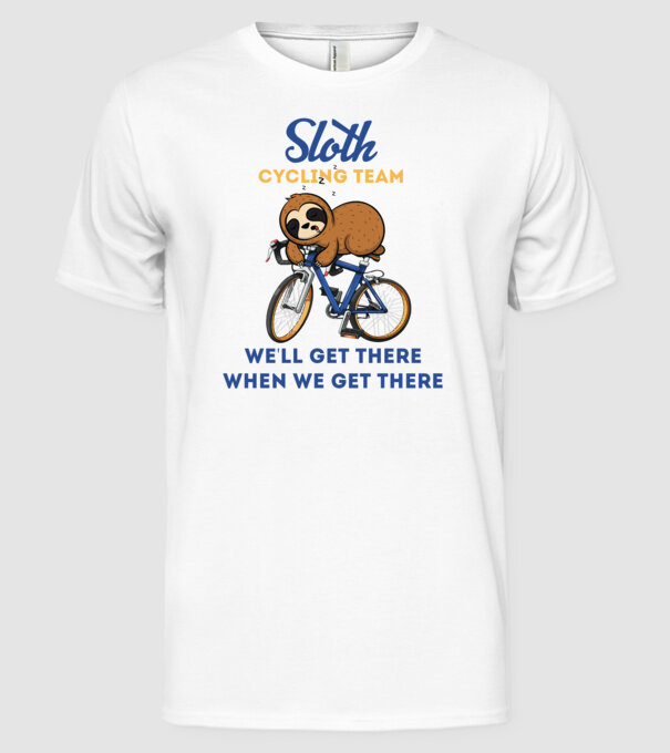 Sloth cycling team model alb pe tricou