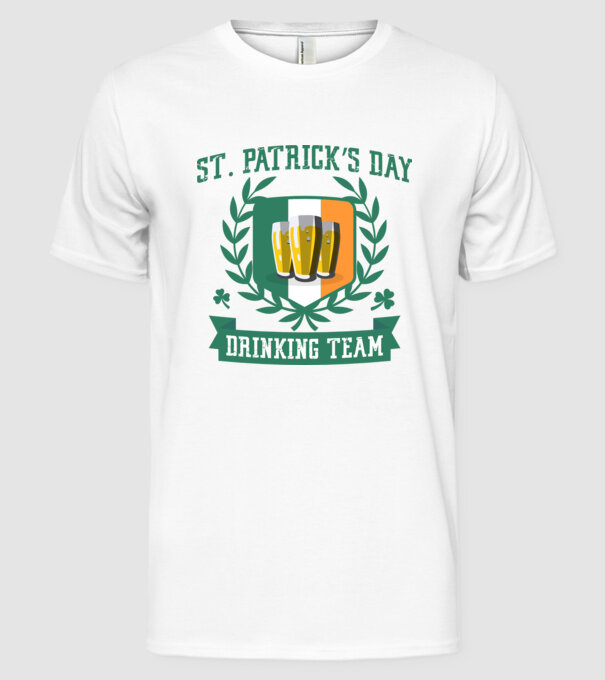 St Patrick Drinking team model alb pe tricou