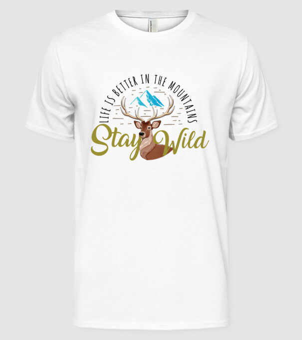 Stay wild Cerb model alb pe tricou