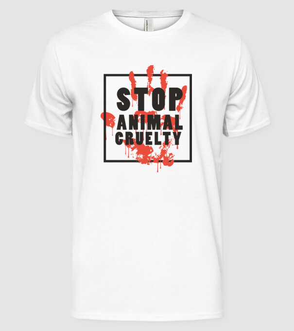 Stop animal cruelty model alb pe tricou