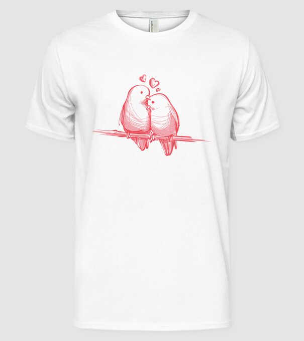 Păsări îndrăgostite model alb pe tricou