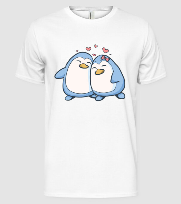 PINGUIN ÎNDRĂGOSTIT model alb pe tricou