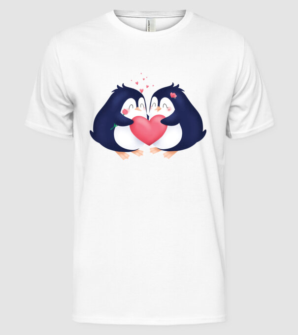 PINGUIN ÎNDRĂGOSTIT model alb pe tricou