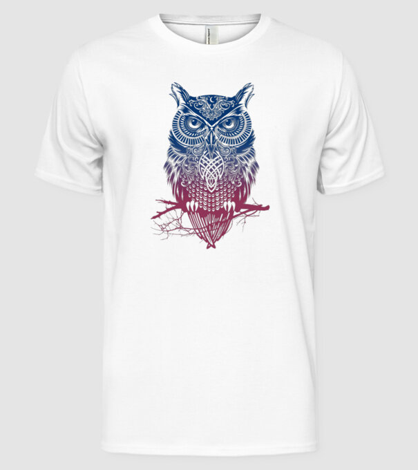 Bufniță colorată model alb pe tricou