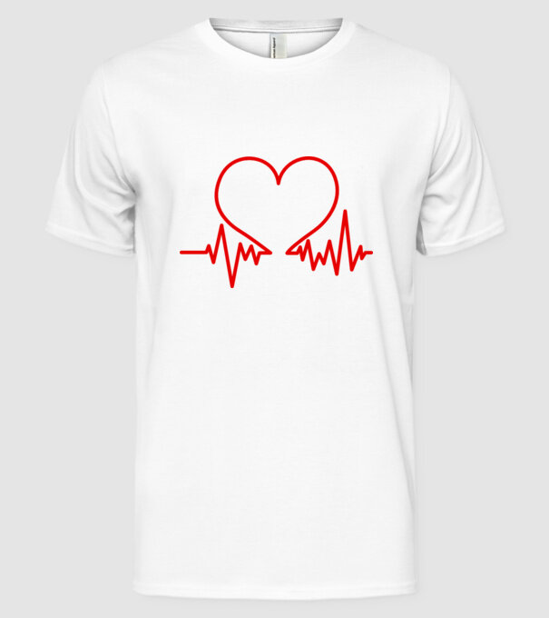 ECG inimă model alb pe tricou