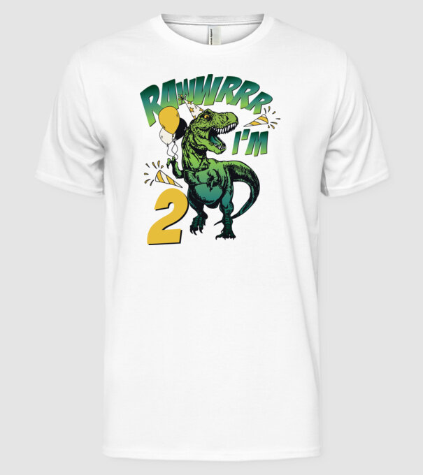 'Birthday Dinosaur rawww i''m 2' model alb pe tricou